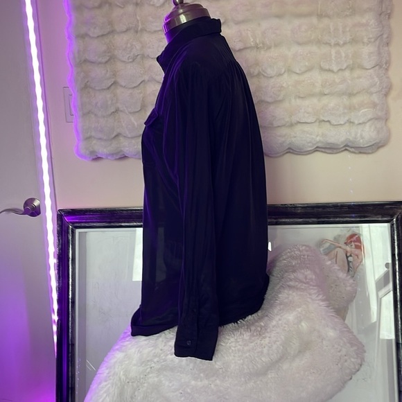 Lauren Ralph Lauren 100% silk collared black blouse shirt very thin and light - Picture 3 of 7